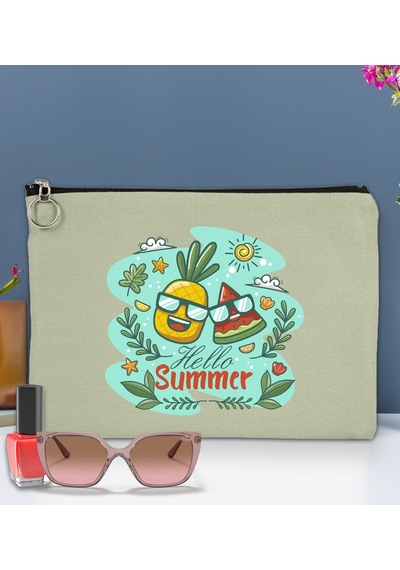 Bk Gift Yaz Temalı Astarlı Mint Yeşili Portföy Çanta 30x21cm, Baskılı El Çantası, Organizer Çanta Yeşil