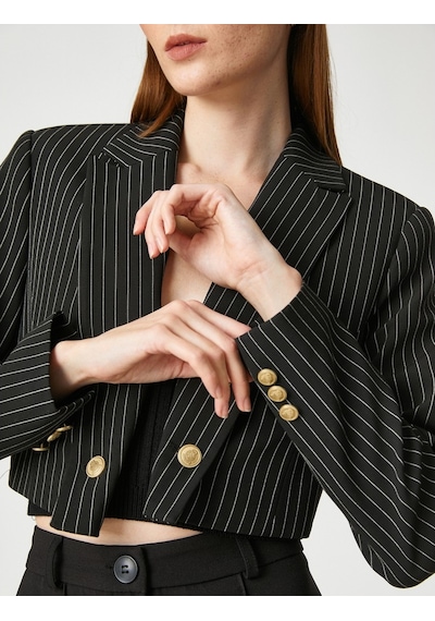 Koton Crop Blazer Ceket Düğme Detaylı Lacivert