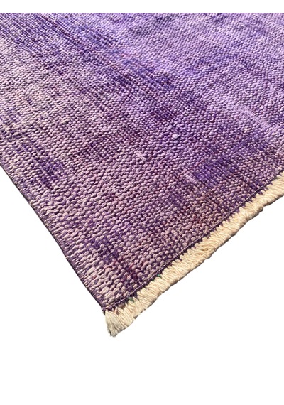 El Dokuma Mor Eskitme Halı 103x137 Vintage %100 Yün Halı Mor