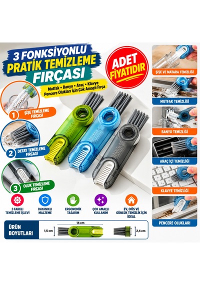 3 Fonksiyonlu Pratik Şişe Temizleme Fırçası Mutfak Banyo Araç İçin Çok Amaçlı Fırça Adet Fiyatıdır