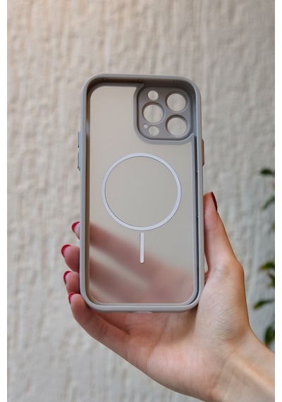 Apple Uyumlu iPhone 13 Pro Max Kamera Korumalı Magsafe Wireless Şarj Özellikli Mat Silikon Gri Renkli Silikon Telefon Kılıfı Gri