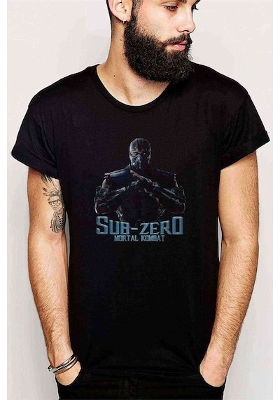 Mortal Kombat Sub Zero Fatality Baskılı Siyah Erkek Tshirt