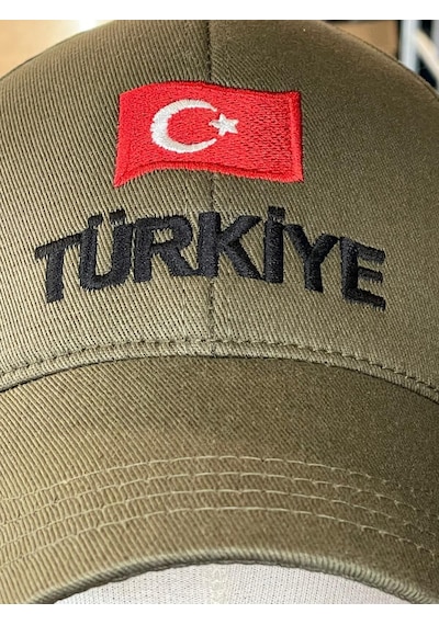 Hamze Türkiye Bayrak Nakış Pamuklu Unisex Cap Şapka Haki