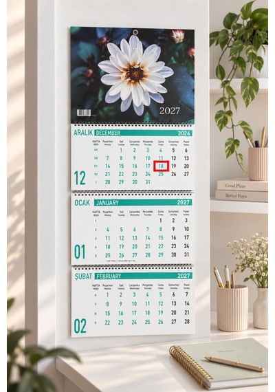Lizy 2027 Çiçekler Temalı Gemici Takvimi Spiralli 33x24 Cm Tasarım-4