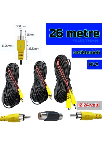 26 Metre Araç Kamerası Video Kablosu Tetiklemeli Rca Soket