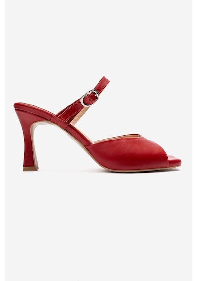 Luvi Shoes Urael Kırmızı Cilt Hakiki Deri Kadın Topuklu Terlik