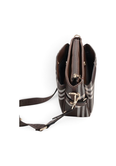 Silver & Polo Silver Polo Kahve - Kahve Çizgili Ekose Kadın Çapraz Çanta Sp884
