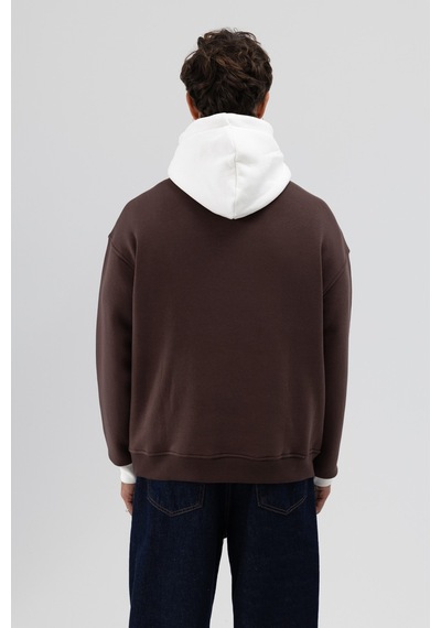 Vamos Çift Renk Baskılı Oversize Sweatshirt Kahve