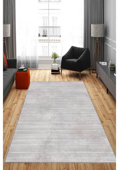 Gri Kendinden Desenli Kaymaz Tabanlı Dekoratif Halı Ar1438n11