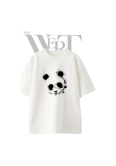 Thewert Splatter Panda Tasarım Baskılı Ünisex Beyaz Oversize T-shirt