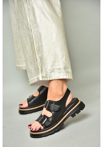 Fox Shoes S996079109 Siyah Kalın Tabanlı Kadın Sandalet Siyah