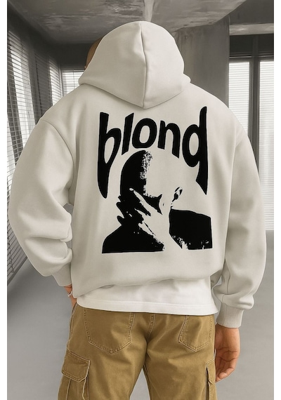 Benroma 3 İplik Penye Blond Baskılı Ünisex Kapüşonlu Sweat Gri