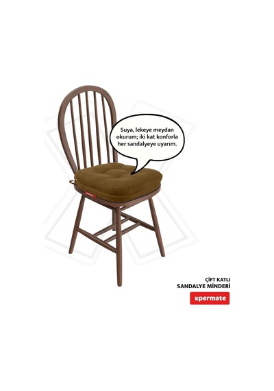 Çift Kat Sandalye Minderi Fermuarlı Yıkanabilir Kılıf Bağcıklı Su Ve Yağ İtici 42x42x8 Cm Kahverengi Diğer