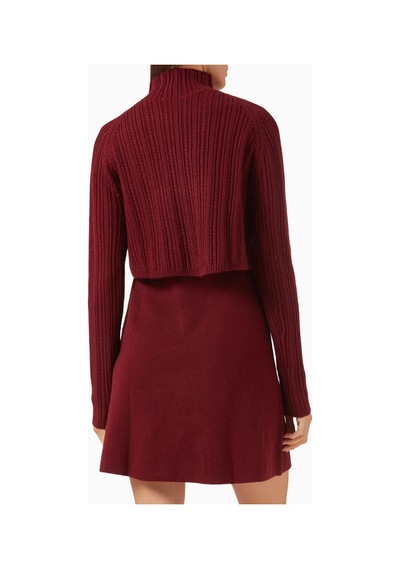 Maje Ritorsa Wool - Blend Sweater Dress, Yüksek Yaka Ve Çıkarılabilir Crop Katmanlı Bordo