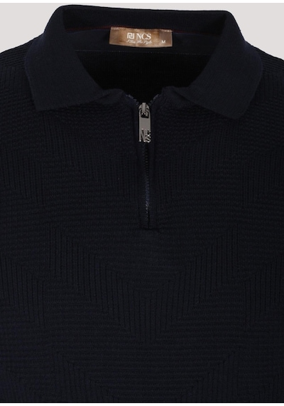 Erkek Polo Yaka Triko Lacivert Slim Fit Yarım Fermuarlı Balık Sırt Desenli Pamuklu Kazak Ncs Jeans 3006-lacivert Lacivert