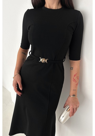 Noa & Noa Kadın Kemer Detaylı Midi Elbise Belted Elegance Siyah Noa & Noa Kadın Kemer Detaylı Midi Elbise Belted Elegance Siyah