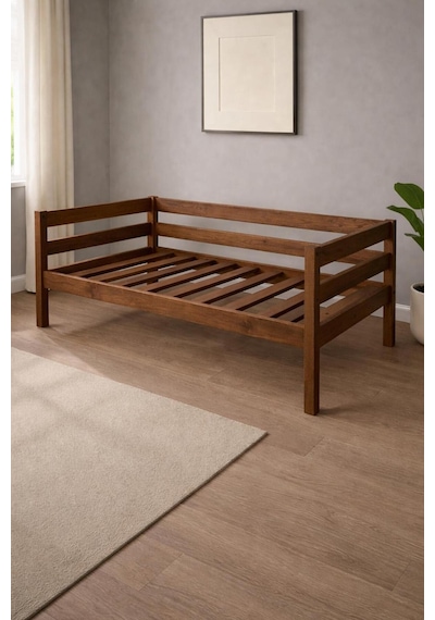 Ahşap Sedir Kanepe 60cmx150cm İç Ölçü Mindersiz Doğal Ceviz Renk Masif Ahşap Kahverengi