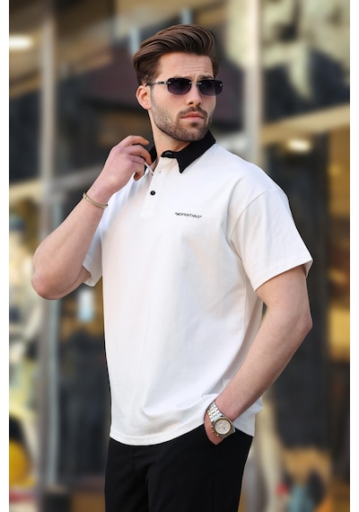 Madmext Ekru Düğmeli Polo Yaka Erkek T-shirt E7119 Ekru