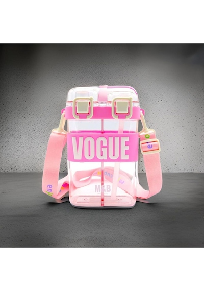 Çift Bölmeli Vogue Matara, 900 Ml Çift Kapaklı, Pipetli Çocuk Suluk Okul Için Boyun Askılı Suluk Pembe