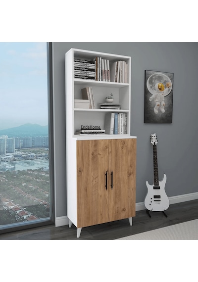 Reyo Home Enda Oras 6 Raflı 2 Kapaklı Kitaplık Atlantik Çam-beyaz