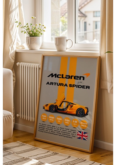 Mclaren Artura Spider Tablo - Teknik Özellikli Hibrit Süper Spor Poster - Çerçeveli Duvar Dekoru Kayın