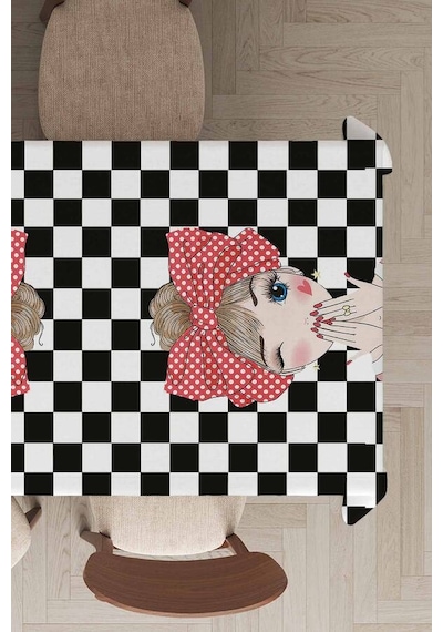 Siyah Pop Art Temalı Dokuma Leke Tutmaz Masa Örtüsü Mso111n11