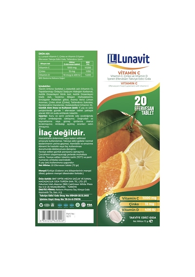Lunavit Vitamin C Çinko Ve Vitamin D 20 Efervesan Tablet