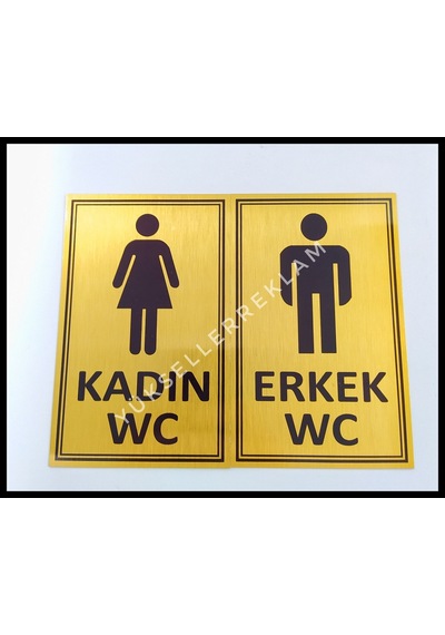 Kadın Erkek Çift Yönlendirme Wc Tabelası Sarı Renk (460495502)