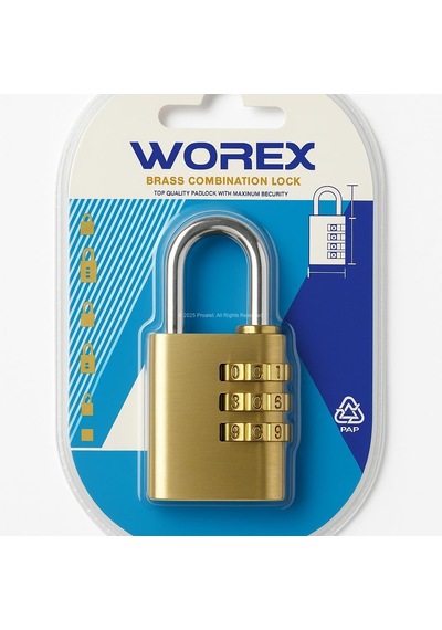 Proalet Worex Şifreli Asma Kilit, Pirinç, 3 Haneli Şifre, 79 Mm X 28 Mm, Güvenlik Kilidi, Premium Kalite