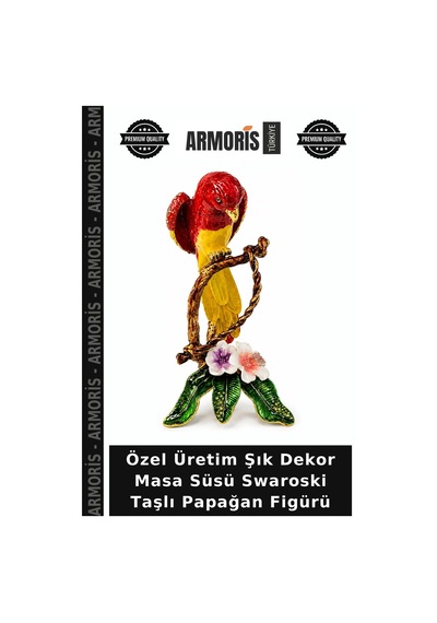 Özel Üretim Şık Dekor Masa Süsü Swaroski Taşlı Papağan Figürü