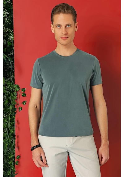 Efor Slim Fit Bisiklet Yaka %100 Pamuk Gri Tişört Ts 878 Gri