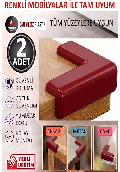 Şeffaf Yapışkanlı Kenar Ve Köşe Koruyucu Çocuk Kenar Köşe Koruma 2 Adet Kırmızı
