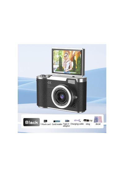4k Dijital Retro Video Kamera 48mp 15x Zoom Flaşlı Dijital Vlog Fotoğraf Makinesi Türkçe Siyah - 883561173