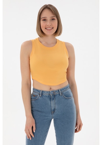 U.S. Polo Assn. Kadın Turuncu Kolsuz Bisiklet Yaka Crop Basic Tişört 50305695-VR202 U.S. Polo Assn. Kadın Turuncu Kolsuz Bisiklet Yaka Crop Basic Tişört 50305695-VR202