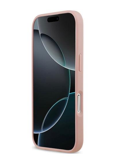 Apple Uyumlu iPhone 17 Kılıf Guess Lisanslı Taşlı Arka Yüzey Üçgen Logolu Kapak Pembe