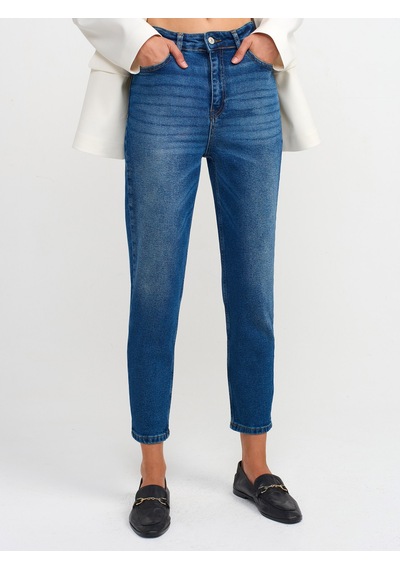 Dilvin Comfort Likra Denim Mom Pantolon Lacivert