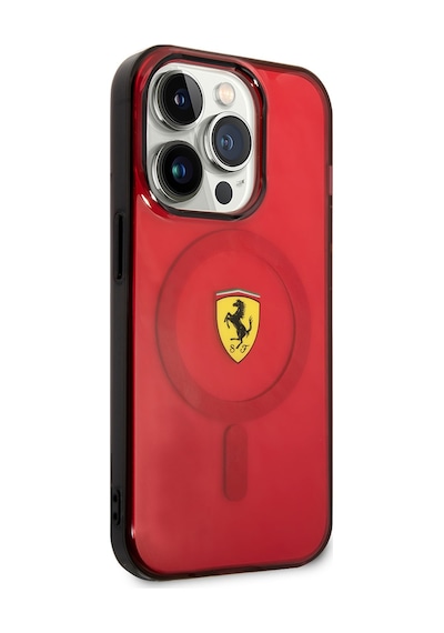 Apple Uyumlu iPhone 14 Pro Max Kılıf Ferrari Magsafe Şarj Özellikli Yarı Transparan Dizayn Kapak Kırmızı