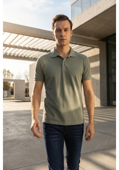 Süvari Slim Fit Düz Baskısız Pike Düğmeli Polo Yaka Nefes Alabilen T-shirt Su Yeşili