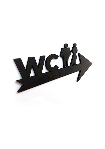 Cajuart Siyah Ahşap Ok Üzeri Erkek Kadın Wc Tuvalet Yönlendirme Uyarı Levhası
