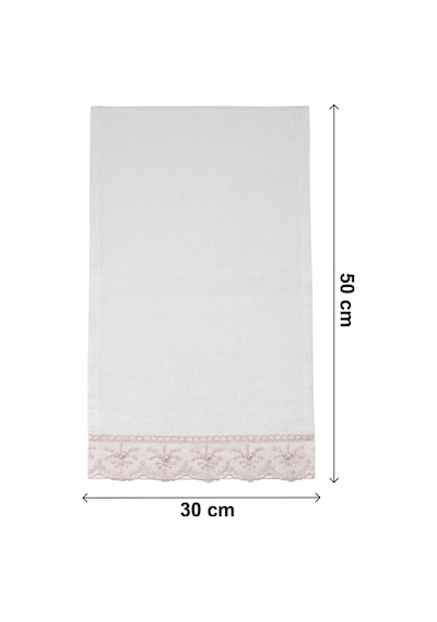 % 100 Pamuklu Kadife Güpürlü İnci Işlemeli 6 Lı Çeyizlik El Yüz Havlu Seti - 30x50 Cm - 04466 - Pembe Pembe