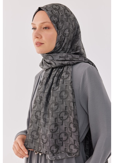 Mirsoy Scarf Daka Desen Parlak Jakar Şal - Duman Duman