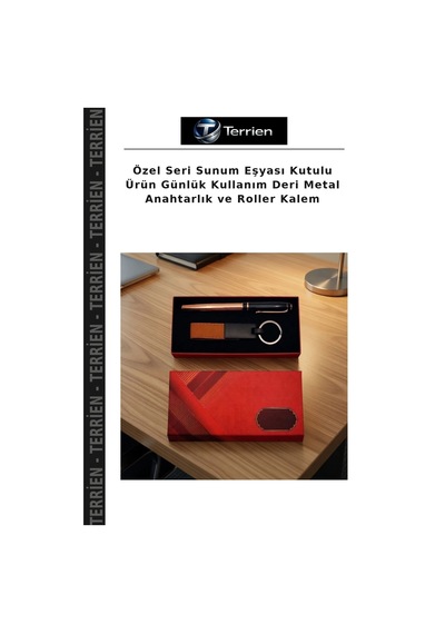 Özel Seri Sunum Eşyası Kutulu Ürün Günlük Kullanım Deri Metal Anahtarlık Ve Roller Kalem Çok Renkli