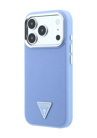 Apple iPhone Uyumlu 18 Pro Max Kılıf Guess  Lisanslı M-safe Özellikli Grained Triangle Kapak Açık Mavi