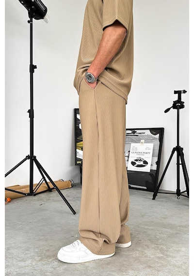 Bej Fitilli Baggy Pantolon Bej