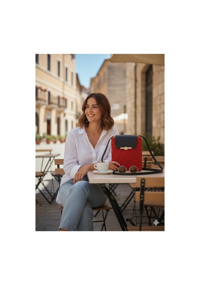 Execanta Çapraz Çanta Kilitli İp Örme Kırmızı 20x22x53 Kırmızı