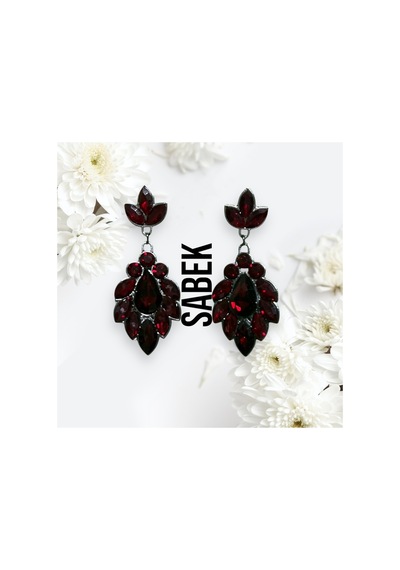 Miradia Kristal Taşlı Küpe - Düğün Kına Günlük Kullanım Bordo - 726451241 Bordo