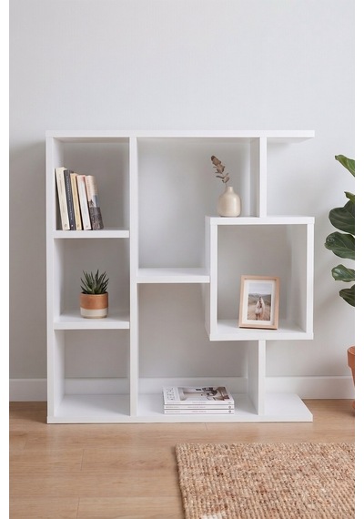 Yegane Çift Kullanımlı Duvar Rafı / Mini Kitaplık Mat Beyaz