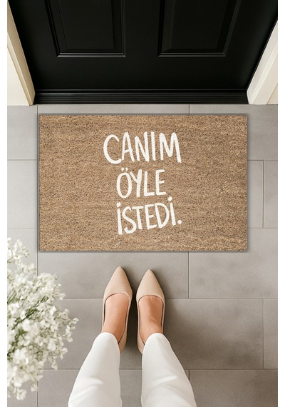Rugmood Modern Dijital Baskı Paspas - Canım Öyle İstedi - Kapı Önü Paspası Kahverengi