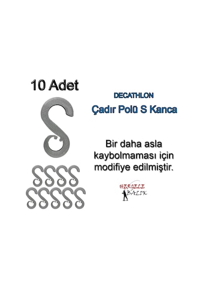 S Kanca, Çadır Direği (çubuğu, pol) Kancası, Decathlon Uyumlu Siyah