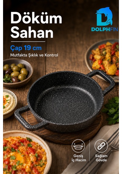19 Cm Çift Kulplu Döküm Sahan Granit Görünümlü Pişirme Ve Servis Tavası Siyah